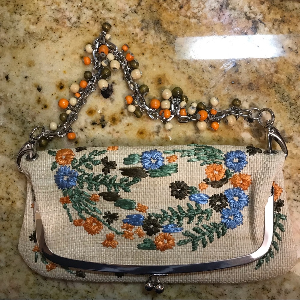 Rafe embroidered clutch w/beaded trim strap -NWOT
